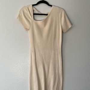 Cream Ribbed Mini Dress